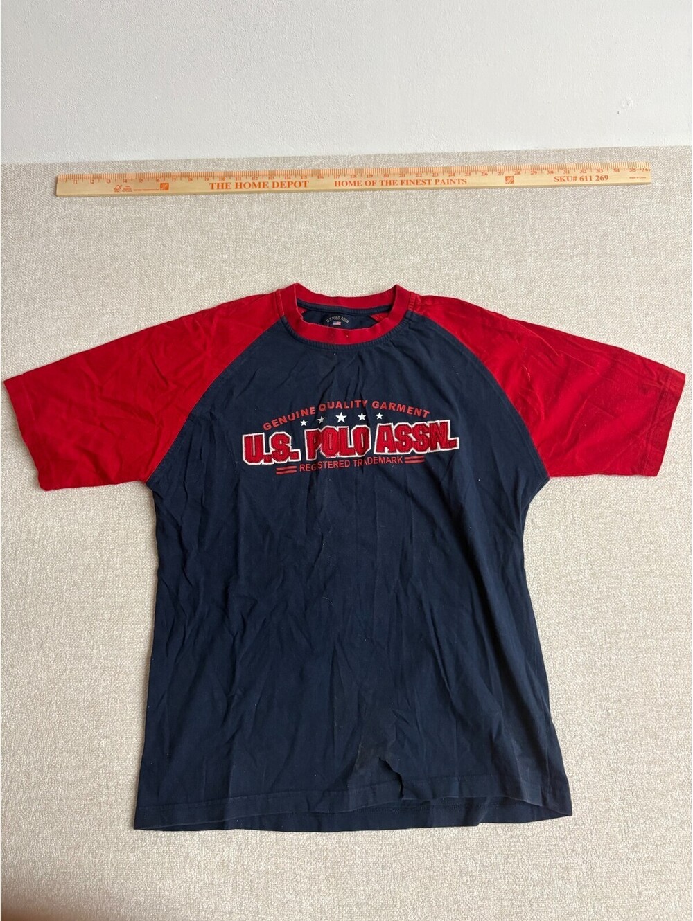 U.S. Polo Assn Raglan Graphic T-Shirt Mens Large Navy Blue Red Spellout Tee